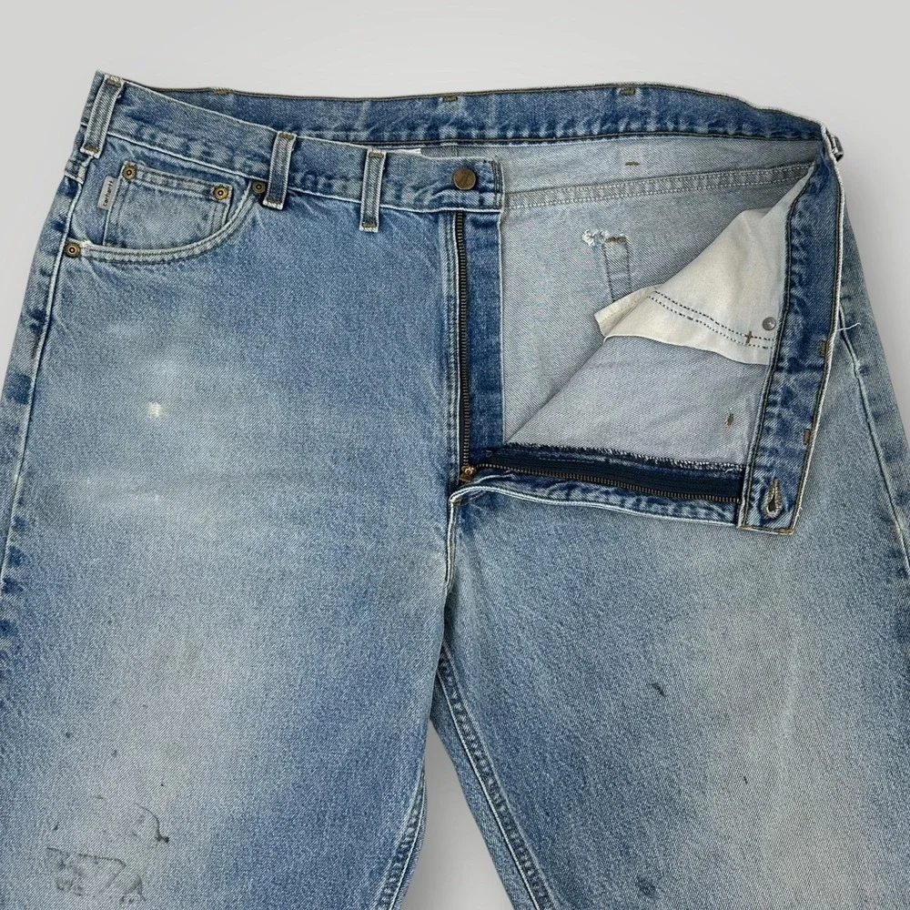 Carhartt Jeans‎ Mens 44x32 Blue Denim Relaxed Fit B17 DST Straight Leg Workwear